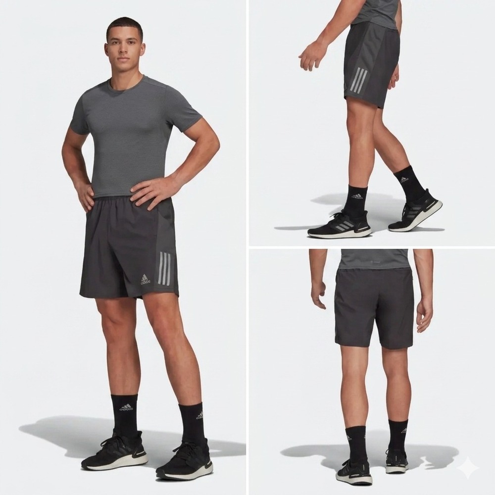 Adidas AeroReady Own The Run Shorts Mens Black Drawstring Activewear Pocket Logo